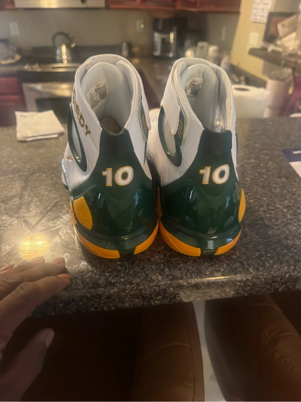 Nike White Green Gold Birdy High-Top Basketball Shoes 2k4